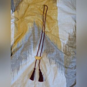 Madewell Brass Burgundy Tassel Necklace Boho Lariat Minimalist